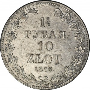 Zabór Rosyjski, 10 złotych = 1 1/2 rubla 1836, MW, Warszawa, PIĘKNE