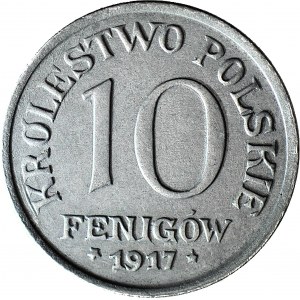 RR-, Królestwo Polskie, 10 fenigów 1917 FF, DESTRUKT - DOUBLE DIE awersu