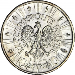 10 złotych 1934, Piłsudski, orzeł URZĘDOWY, rzadki, piękny