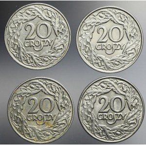 Zestaw czterech monet 20 groszy 1923, bardzo ładne