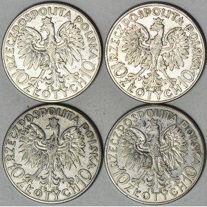 10 złotych 1932, Głowa, Londyn, zestaw 4 szt.