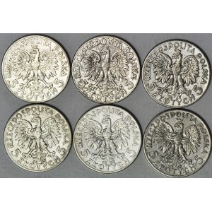 5 złotych 1933, Głowa, zestaw 6 szt.