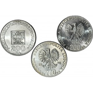 Satz mit 3 Stück. 200 PLN 1974-76, Faschismus, Olympische Spiele, XXX Jahre der PRL