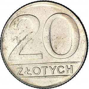 RRR-, 20 złotych 1989, DESTRUKT, ROZWARSTWIENIE BLACHY, bardzo rzadkie