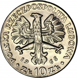 RR-, 10 złotych 1965 VII wieków Warszawy, DESTRUKT, skrętka ok. 260 stopni