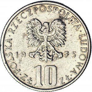 R-, 10 złotych 1975 B. Prus, SKRĘTKA 60 stopni, rzadkie