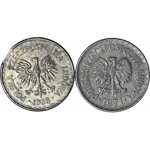 zestaw 2 szt., 1 złoty 1971 i 1988, błąd wykrawania krążka