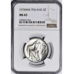 RR-, 5 złotych 1974, Rybak na TRAWCE, trawka obok buta, b. rzadki