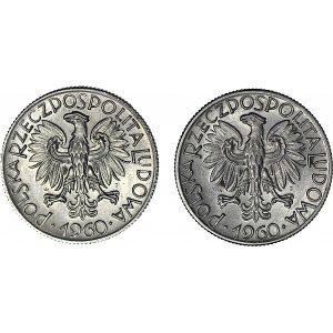 Zestaw 2 szt., PRL, 5 złotych Rybak 1960, mennicze