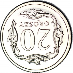 R-, 20 Pennies 2001, mint, destruct, REVERSE 180 degrees