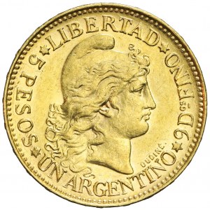 Argentyna, 5 pesos 1882, złoto