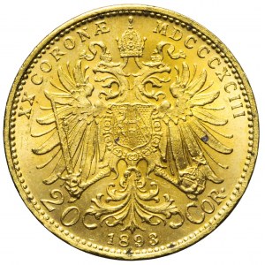 Austria, Franciszek Józef, 20 koron 1893, Wiedeń, piękne