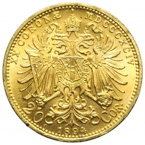 Austria, Franciszek Józef, 20 koron 1894, Wiedeń, piękne