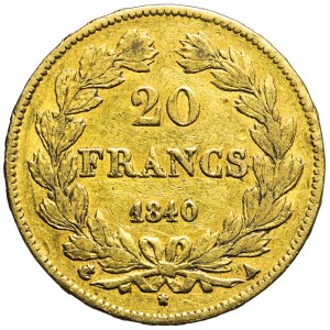 Francja, Ludwik Filip I, 20 franków 1840, Paryż