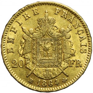 Francja, Napoleon III, 20 franków 1864 BB, Strasbourg