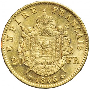 Francja, Napoleon III, 20 franków 1865 BB, Strasbourg