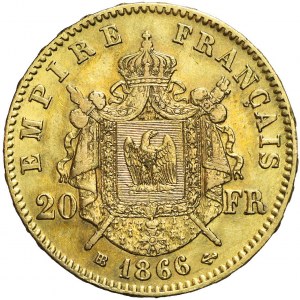 Francja, Napoleon III, 20 franków 1866 BB, Strasbourg