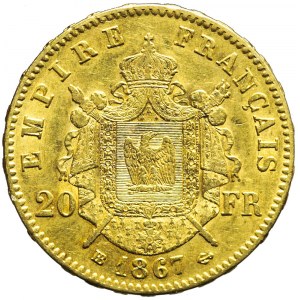 Francja, Napoleon III, 20 franków 1867 BB, Strasbourg