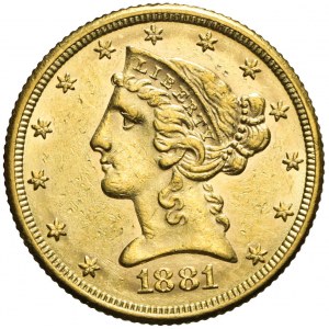 Stany Zjednoczone Ameryki (USA), 5 dolarów Liberty Head, 1881, Filadelfia