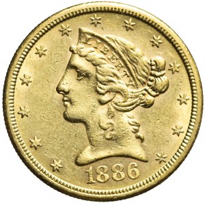 Stany Zjednoczone Ameryki (USA), 5 dolarów Liberty Head, 1886, San Francisco