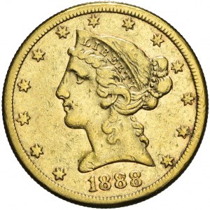 Stany Zjednoczone Ameryki (USA), 5 dolarów Liberty Head, 1888, San Francisco
