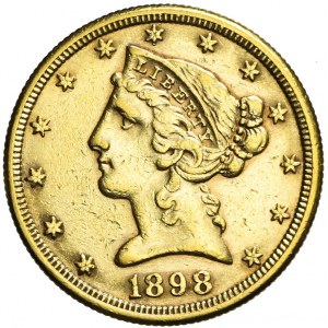 Stany Zjednoczone Ameryki (USA), 5 dolarów Liberty Head, 1898, San Francisco, bardzo ładne