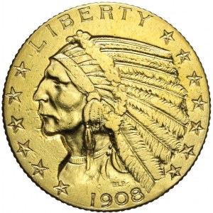 Stany Zjednoczone Ameryki (USA), 5 dolarów, Indianin, 1908, Filadelfia
