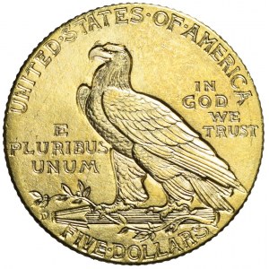 Stany Zjednoczone Ameryki (USA), 5 dolarów, Indianin, 1909, Denver, piękne