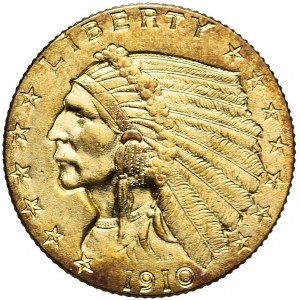 Stany Zjednoczone Ameryki (USA), 2 1/2 dolara, Indianin, 1910, Filadelfia, bardzo ładne