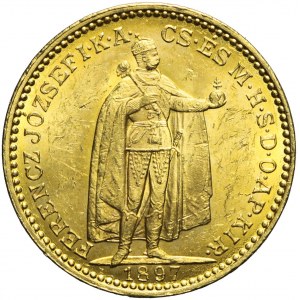 Węgry, 20 koron 1897, Franciszek Józef, Kremnica, bardzo ładne