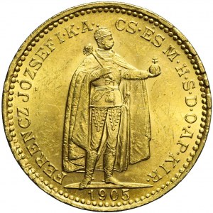 Węgry, 20 koron 1905, Franciszek Józef, Kremnica, bardzo ładne