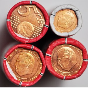 Belgia, 4 rolki po 50 szt., 3x5 centów 1999 + 1x1 cent, pierwszy rocznik