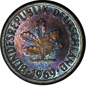R-, Niemcy, 5 fenigów 1969 G, DESTRUKT - niecentryczne bicie