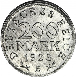 R-, Niemcy, 200 marek 1923 E, DESTRUKT - niecentryczne bicie