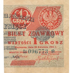 1 grosz 1924 - ser. CU* - prawa połowa