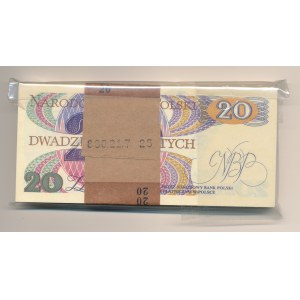 Paczka bankowa 20 złotych 1982 Traugutt, ser. AM, 100sztuk