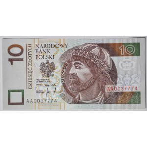 10 złotych 1994, druk TDLR Londyn, AA 0037774, dwa zera na początku