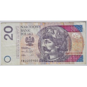 20 złotych 2016, AW0000166 niski numer