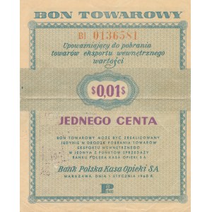 Pewex, 1 cent 1960, ser. Bl, bez klauzuli