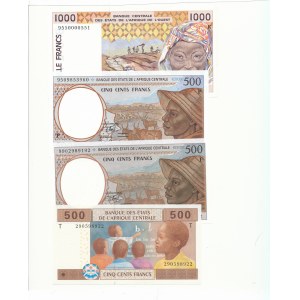 Afryka Zachodnia, 500 - 1000 franków (1992-2002), zestaw 4szt.
