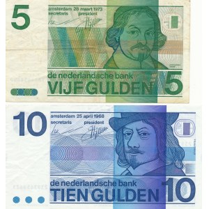 Holandia, 5 guldenów 1973 i 10 guldenów 1968, zestaw 2 szt.