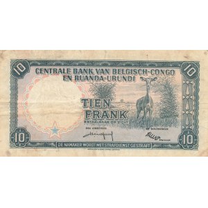 Afryka, Kongo belgijskie, Rwanda, 10 franków 1958 sierpień