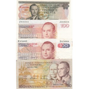 Luksemburg, 100 franków 1981 i (1986) ser. E i J, 50 franków 1972, zestaw 4 szt.