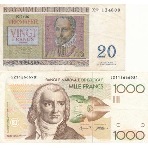 Belgia, 1000 Franków 1980 i 20 franków 1950, zestaw 2 szt.