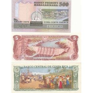 Dominikana 5 pesos 1984, Kostaryka 5 colones 1992, Madagaskar 500 Franków, zestaw 4 szt.