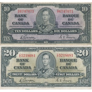 Kanada, 20 i 10 dollars 1937, zestaw 2 szt.