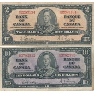 Kanada, 10 i 2 dollars 1937, zestaw 2 szt.