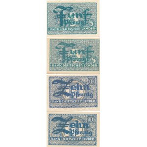 Niemcy, RFN, 5 i 10 fenigów 1948, zestaw 4 szt.