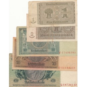 Niemcy, 1, 2, 10, 20, 50 marek 1924-1937, zestaw 5 szt.