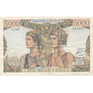 Francja, 5000 Francs 1952, Terre et Mer, rzadki